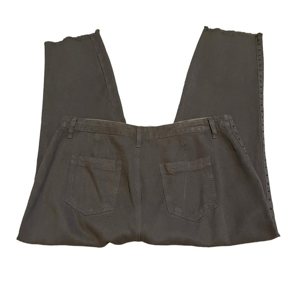 Joie Cropped Pants Size 8 Army Green Linen Blend Fray Hem Studded Straight Leg - Picture 7 of 16